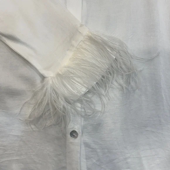 Zara Ivory Blouse with Feather Trim - Picture 2 of 4